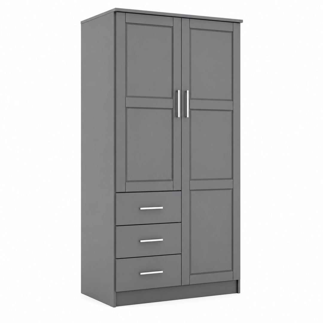 100% Solid Wood 2-Door Wardrobe Armoire with Raised Panel Doors, Bedroom Closet Storage - Metro Collection