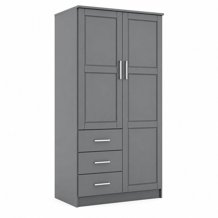 100% Solid Wood 2-Door Wardrobe Armoire with Raised Panel Doors, Bedroom Closet Storage - Metro Collection