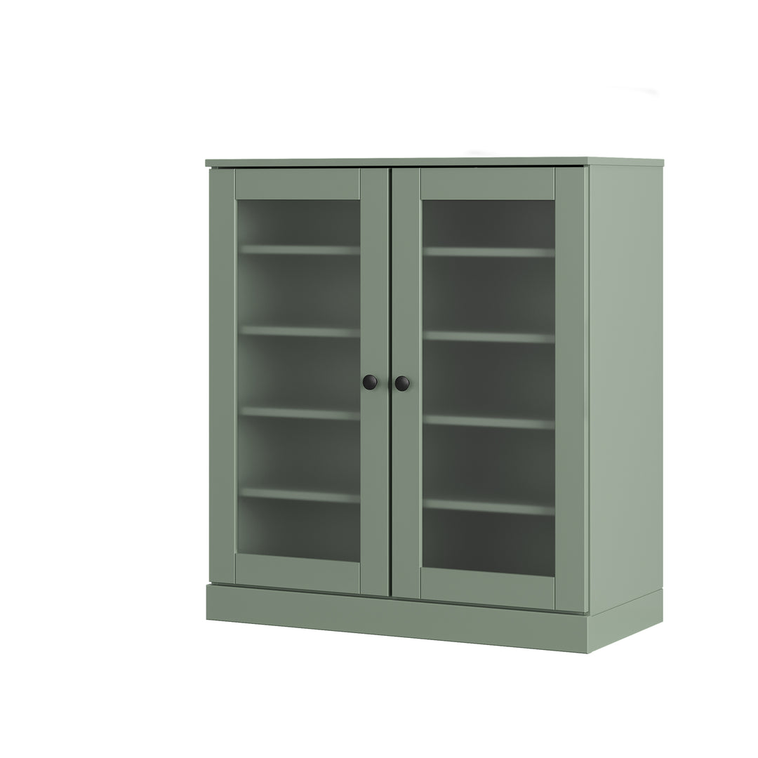 100% Solid Wood Frosted Glass Door Shoe Storage Cabinet with Adjustable Shelves, Space Saving Stackable Entryway Organizer, 32" W x 35.75" H