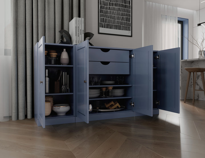 100% Solid Brazilian Pine Wood 65" Sideboard with Raised Panel Doors, 2-Drawers and Adjustable Shelves