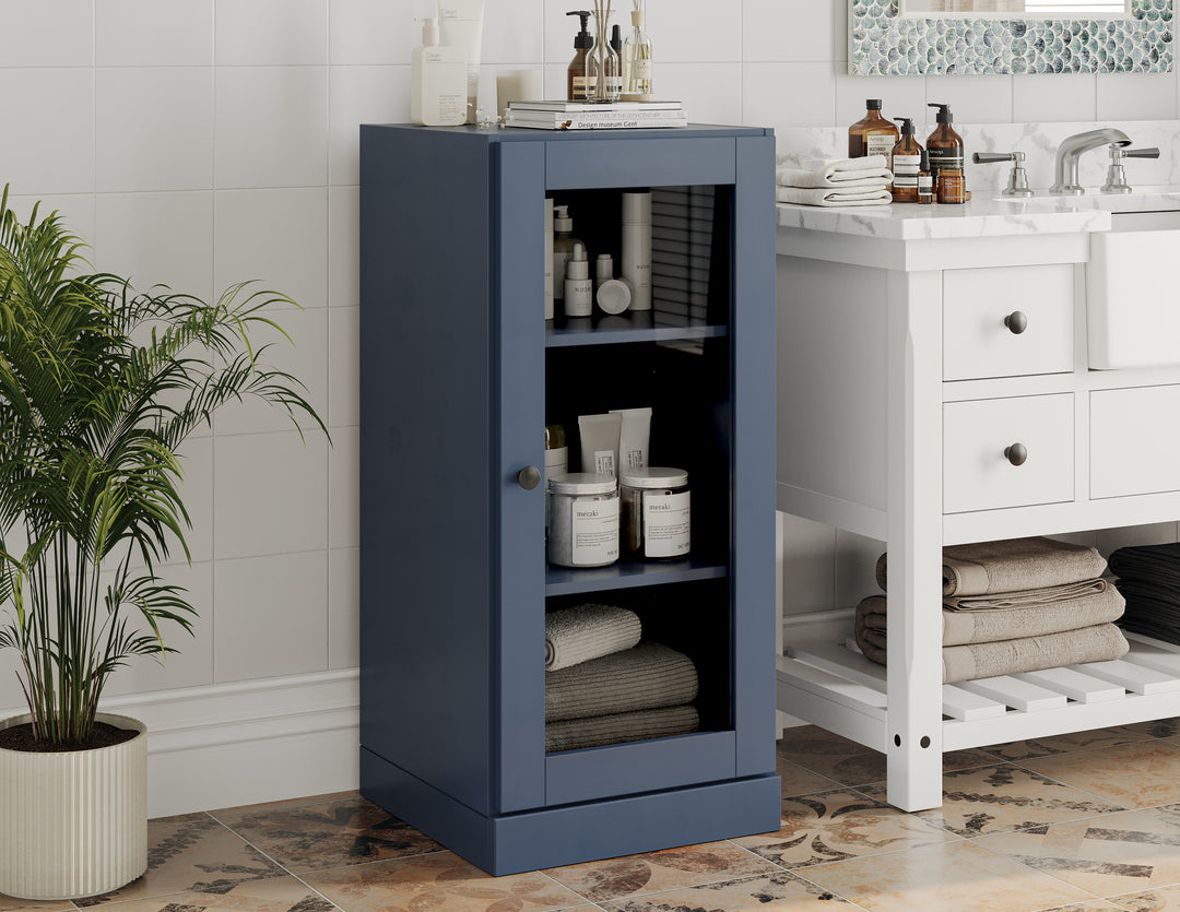 100% Solid Wood 16.5" Small Bathroom Cabinet with Clear Glass Door, Adjustable Shelves