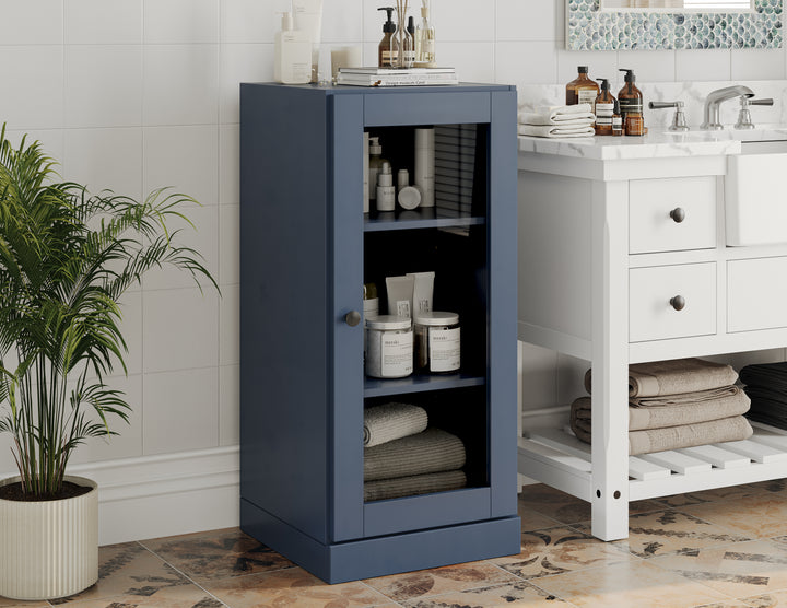 100% Solid Wood 16.5" Small Bathroom Cabinet with Clear Glass Door, Adjustable Shelves