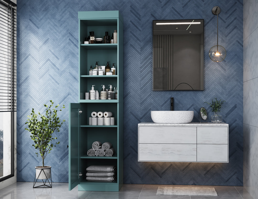 100% Solid Wood 16.5" Tall Bathroom Storage Cabinet , Shaker Door, Adjustable Shelves