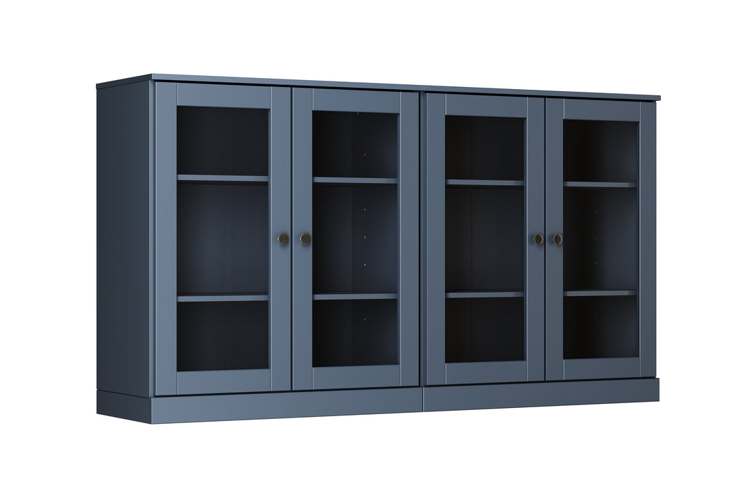 100% Solid Wood 64" Sideboard Cabinet with Clear Glass Doors, Adjustable Shelves