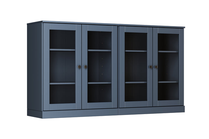 100% Solid Wood 64" Sideboard Cabinet with Clear Glass Doors, Adjustable Shelves