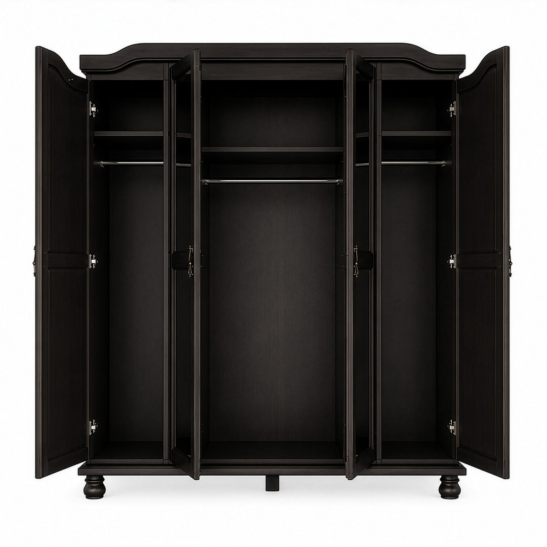 100% Solid Wood 4-Door Wardrobe Armoire with Raised Panel Doors, Bedroom Closet Storage - Kyle Collection