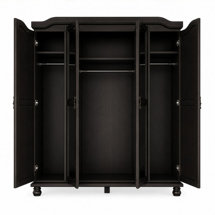 100% Solid Wood 4-Door Wardrobe Armoire with Raised Panel Doors, Bedroom Closet Storage - Kyle Collection