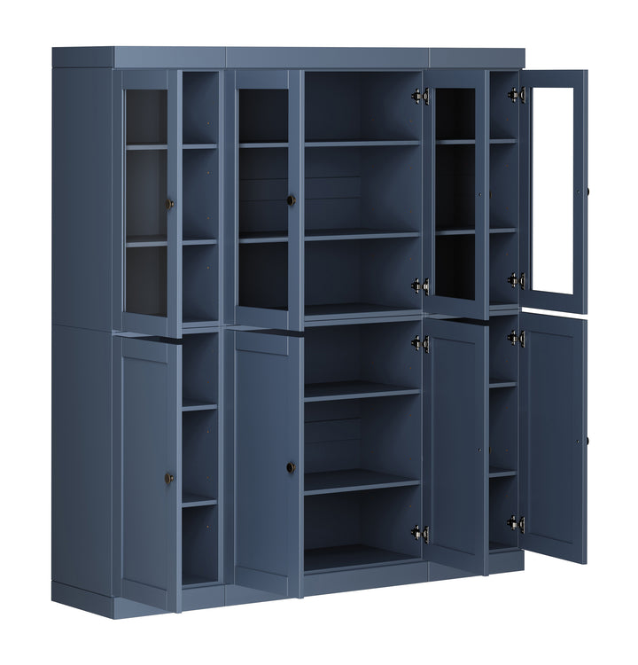 100% Solid Wood 65" China Pantry Cabinet, 4 Clear Glass, 4 Shaker Wood Doors