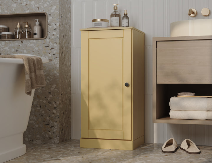 100% Solid Wood Bathroom Storage Cabinet, Raised Panel Door, 2 Drawers, Adjustable Shelves, 16.5" Wide, 35.75" Tall