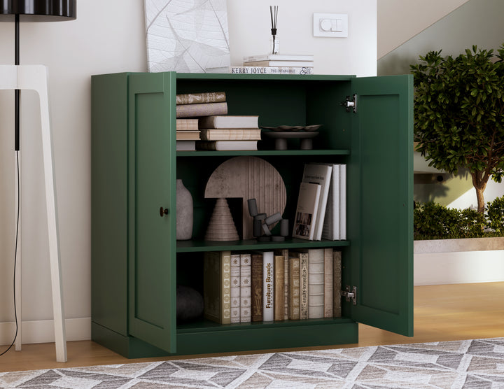 100% Solid Wood 3-Shelf 32" Bookcase, 2 Shaker Wood Doors, Adjustable Shelves