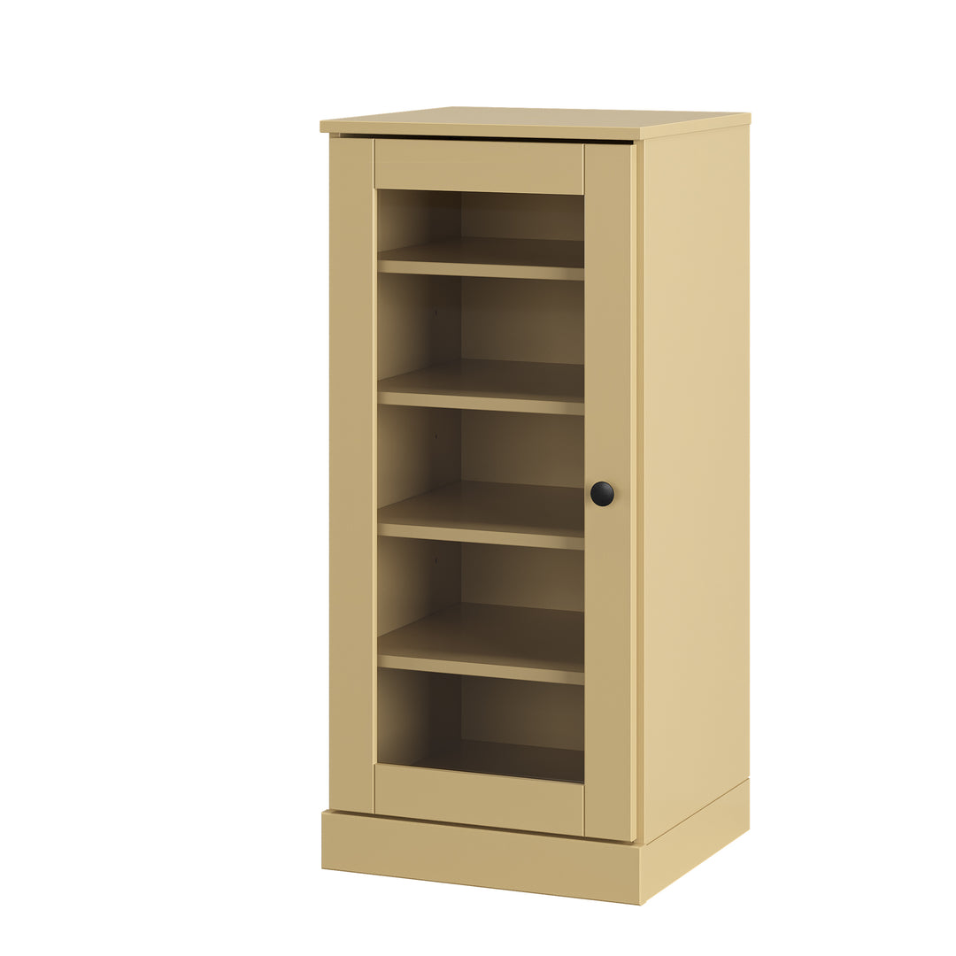 100% Solid Wood Narrow Glass Door Shoe Storage Cabinet with Adjustable Shelves, Space Saving Stackable Organizer, 16.5" W x 35.75" H