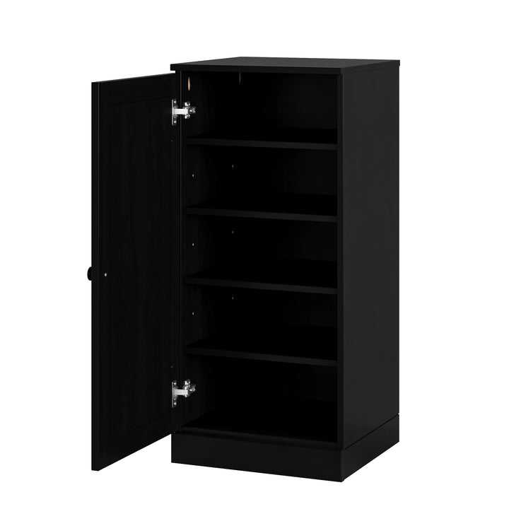 100% Solid Wood Narrow Shoe Storage Cabinet with Raised Panel Door, Adjustable Shelves, Space Saving Stackable Organizer, 16.5" W x 35.75" H