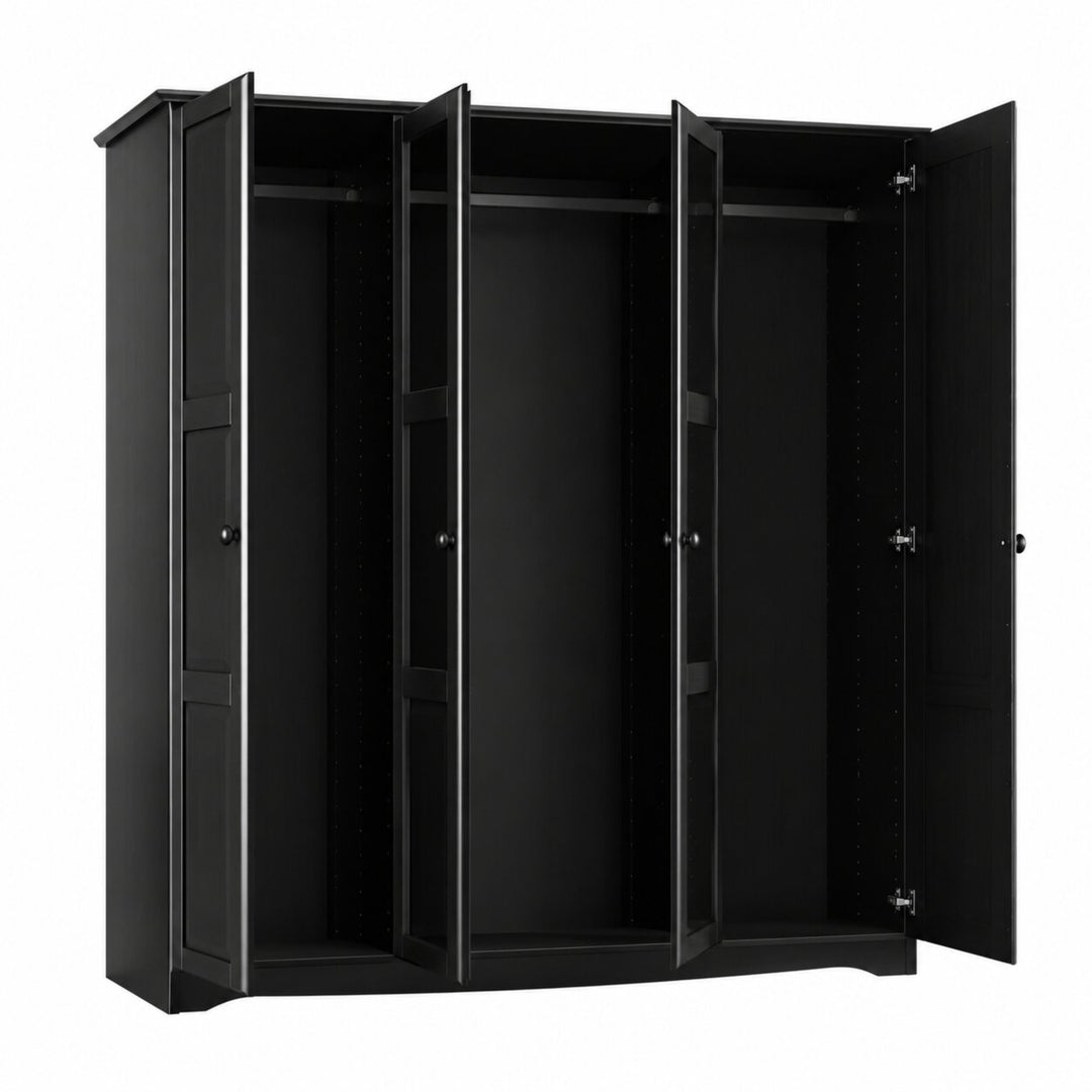 100% Solid Wood 4-Door Wardrobe Armoire with Mirrored Doors, Bedroom Closet Storage - Regal Collection