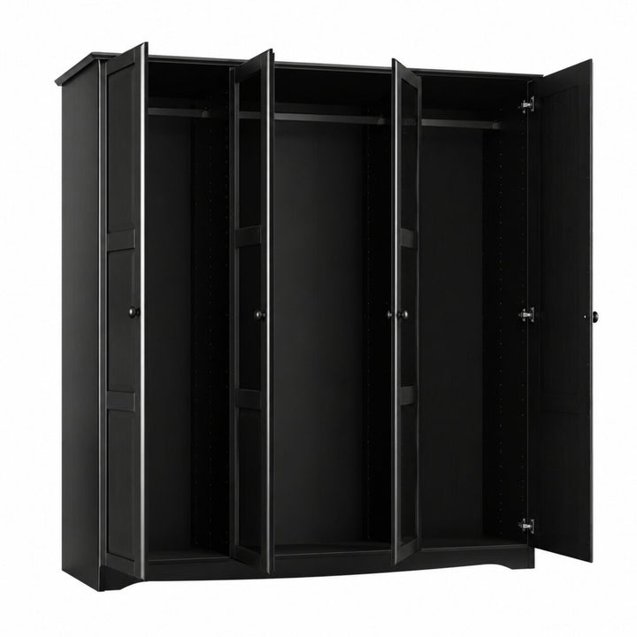100% Solid Wood 4-Door Wardrobe Armoire with Mirrored Doors, Bedroom Closet Storage - Regal Collection