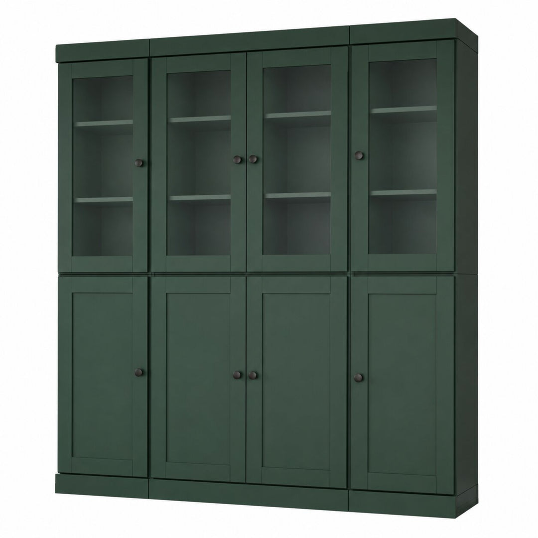 100% Solid Wood China Kitchen Pantry Cabinet, Tall Freestanding Modular Storage with Frosted Glass & Shaker Doors, Adjustable Shelves, 65" W x 71.5" H
