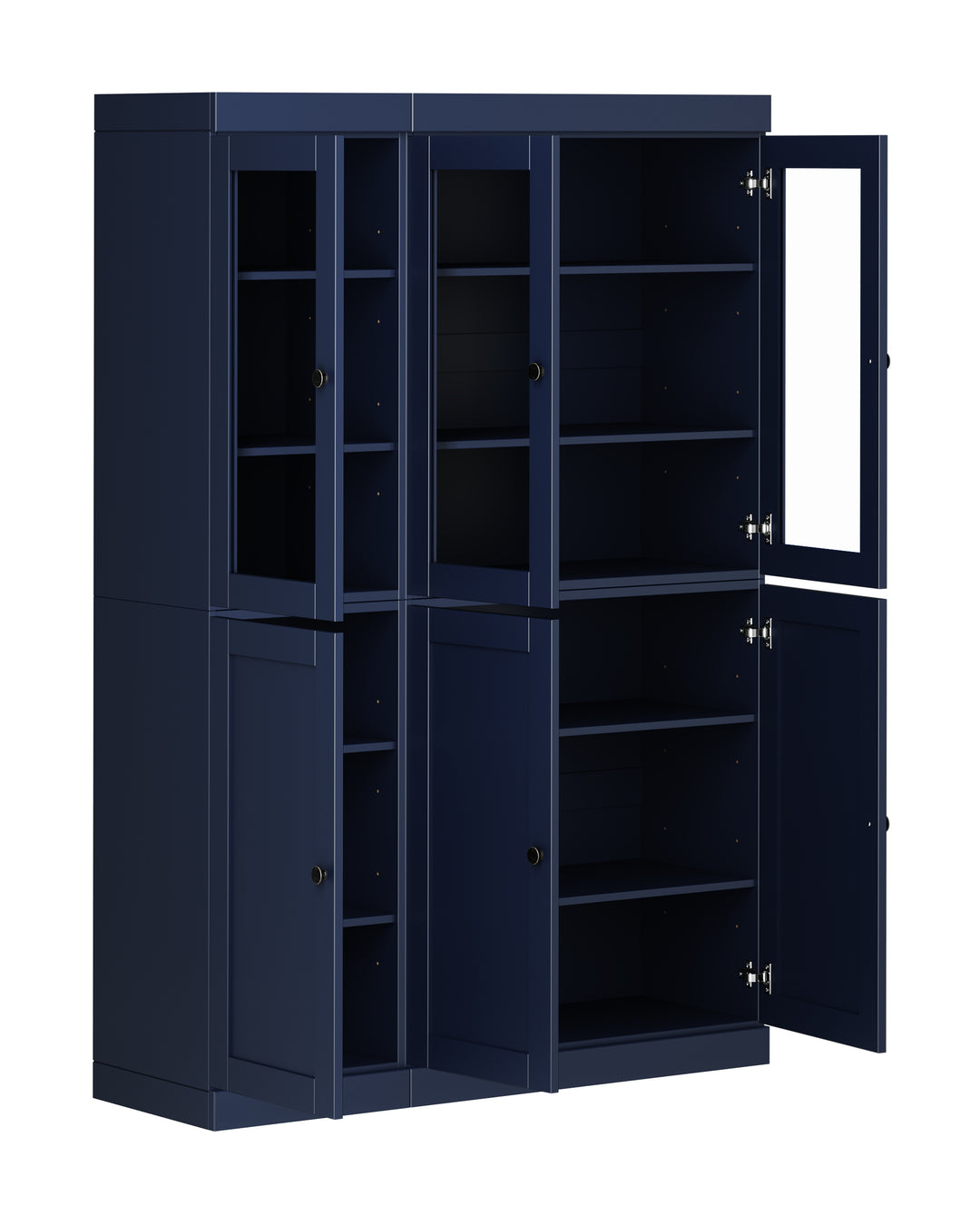 100% Solid Wood 48.5" China Pantry Cabinet, 3 Glass Doors, 3 Shaker Doors
