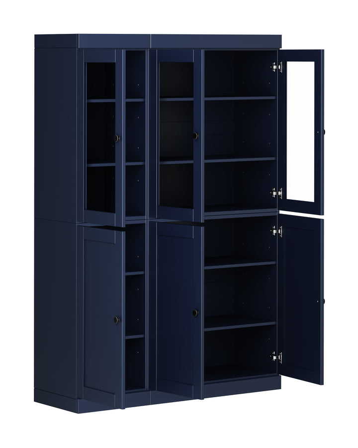 100% Solid Wood 48.5" China Pantry Cabinet, 3 Glass Doors, 3 Shaker Doors