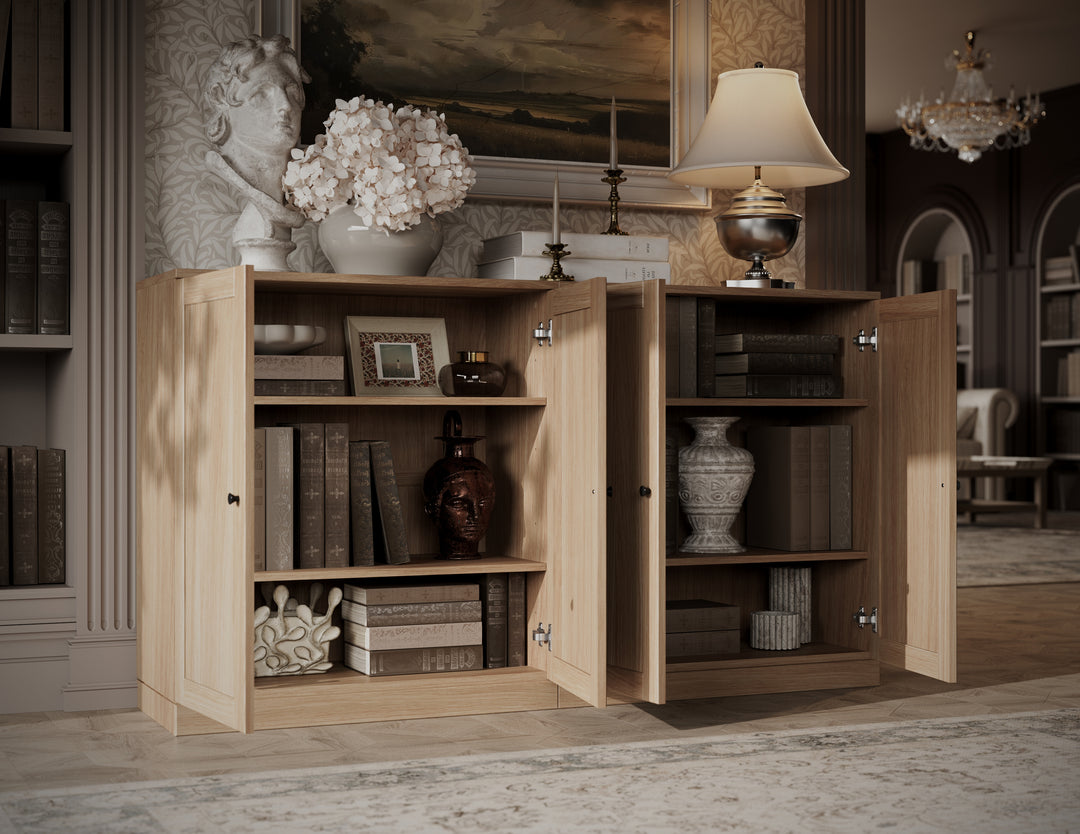 Premium 100% Solid European Oak Hardwood Modular Dining Room Sideboard with Shaker Doors – 64" Wide, 35.75" Tall