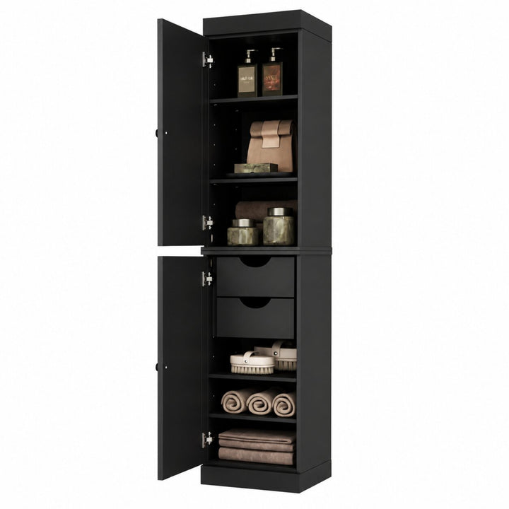 100% Solid Wood Bathroom Storage Cabinet, Shaker Doors, 2 Drawers, Adjustable Shelves, 16.5" Wide, 71.5" Tall