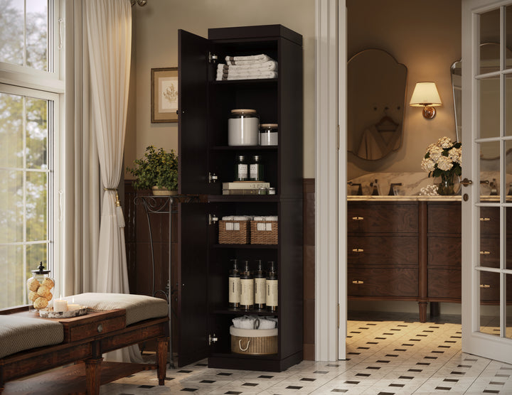 Premium 100% Solid European Oak Hardwood Bathroom Storage Cabinet with Shaker Doors – 16" Wide, 71.5" Tall