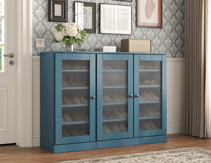 100% Solid Wood Frosted Glass Door Shoe Storage Cabinet, Adjustable Shelves, Space Saving Modular Entryway Organizer, 48.5" W x 35.75" H
