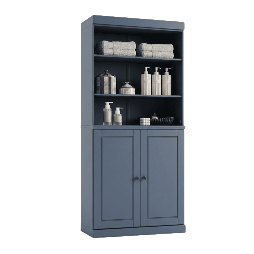 100% Solid Wood Tall Freestanding Modular Bathroom Linen Storage Cabinet with Open Shelf & Raised Panel Doors, Adjustable Shelves, 32" W x 71.5" H