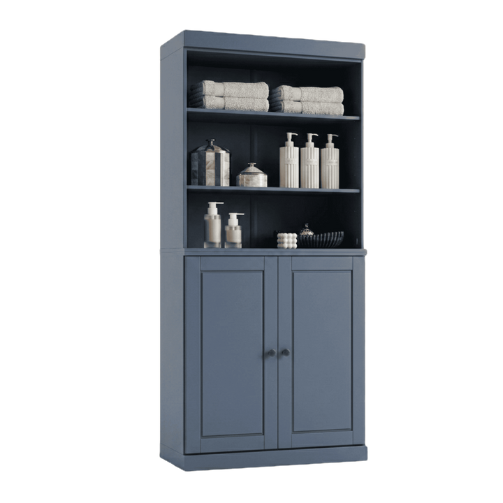 100% Solid Wood Tall Freestanding Modular Bathroom Linen Storage Cabinet with Open Shelf & Raised Panel Doors, Adjustable Shelves, 32" W x 71.5" H