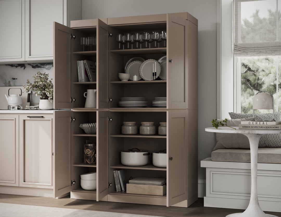 100% Solid Wood 48.5" Pantry Cabinet, Shaker Wood Doors