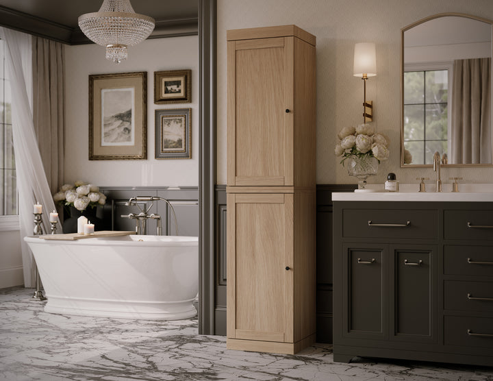 Premium 100% Solid European Oak Hardwood Bathroom Storage Cabinet with Shaker Doors – 16" Wide, 71.5" Tall