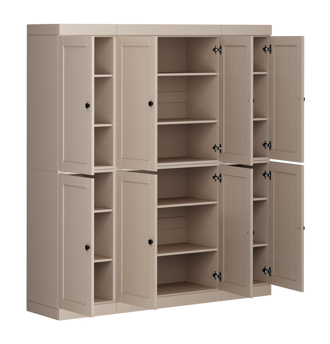 100% Solid Wood 65" Pantry Cabinet, 8 Shaker Wood Doors