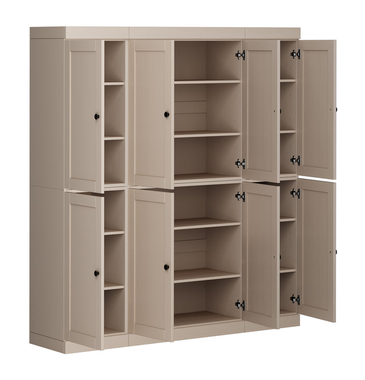 100% Solid Wood 65" Pantry Cabinet, 8 Shaker Wood Doors