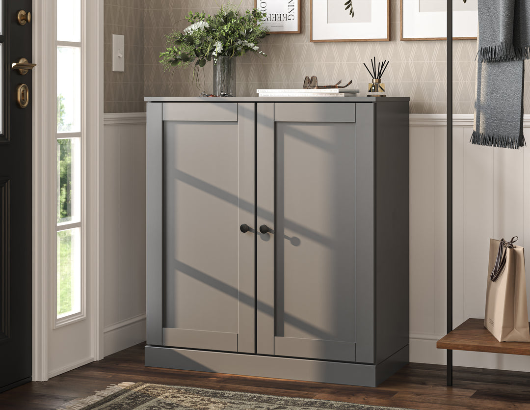 100% Solid Wood Shoe Storage Cabinet with Shaker Doors, Adjustable Shelves, Space Saving Stackable Entryway Organizer, 32" W x 35.75" H