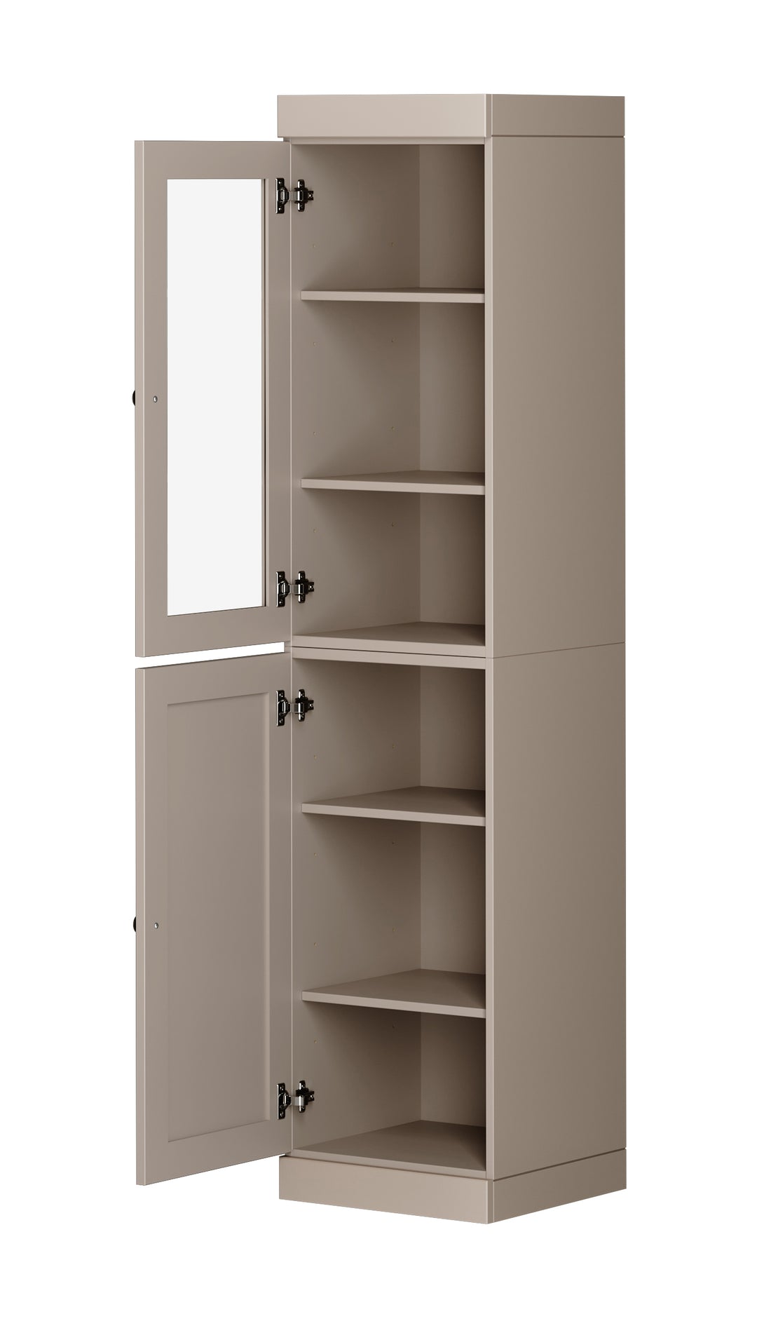 100% Solid Wood 16.5" Pantry Cabinet, 1 Clear Glass, 1 Shaker Wood Door