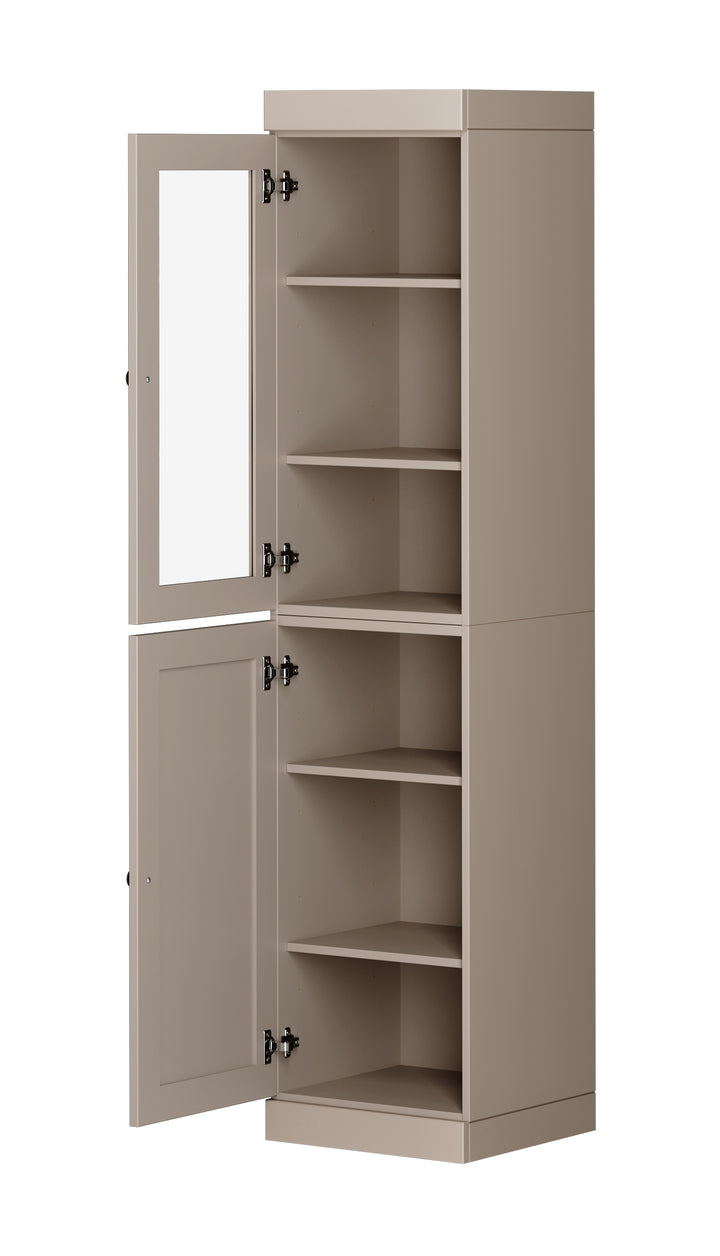 100% Solid Wood 16.5" Pantry Cabinet, 1 Clear Glass, 1 Shaker Wood Door