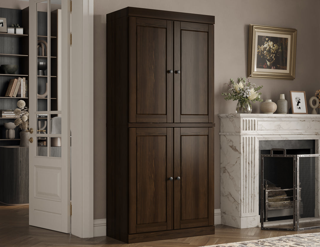 100% Solid Wood Tall Modular Bookcase Cabinet with Doors, Storage Bookshelf with Adjustable Shelves, 32" W x 71.5" H