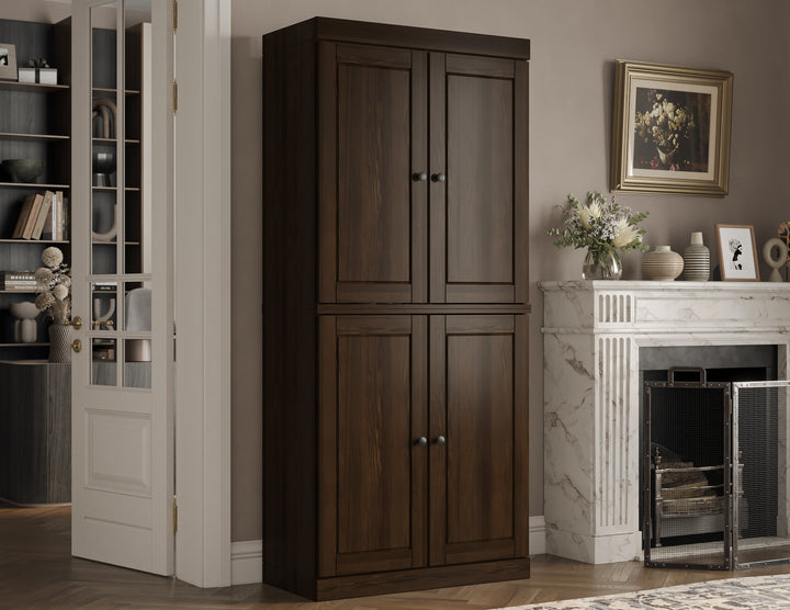 100% Solid Wood Tall Modular Bookcase Cabinet with Doors, Storage Bookshelf with Adjustable Shelves, 32" W x 71.5" H