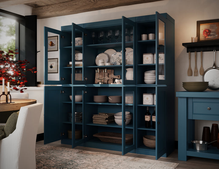 100% Solid Wood 65" China Pantry Cabinet, 6 Clear Glass, 2 Shaker Wood Doors