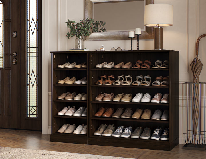 100% Solid Wood Open Shoe Storage Cabinet with Adjustable Shelves, Space Saving Modular Entryway Organizer, 48.5" W x 35.75" H