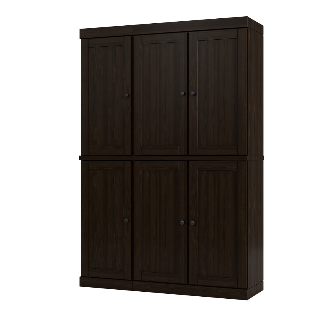 100% Solid Brazilian Pine Wood Pantry Cabinet with Shaker Doors, 2 Drawers, Adjustable Shelves, 48.5" Wide, 71.5" Tall