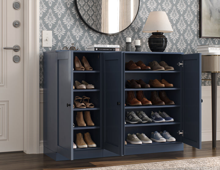 100% Solid Wood Shoe Storage Cabinet with Shaker Doors, Adjustable Shelves, Space Saving Modular Entryway Organizer, 48.5" W x 35.75" H