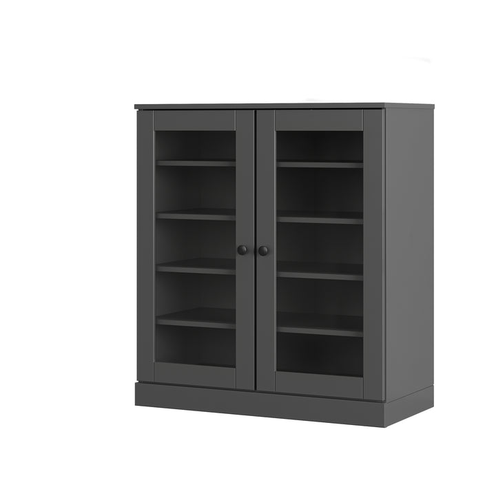 100% Solid Wood Glass Door Shoe Storage Cabinet with Adjustable Shelves, Space Saving Stackable Entryway Organizer, 32" W x 35.75" H