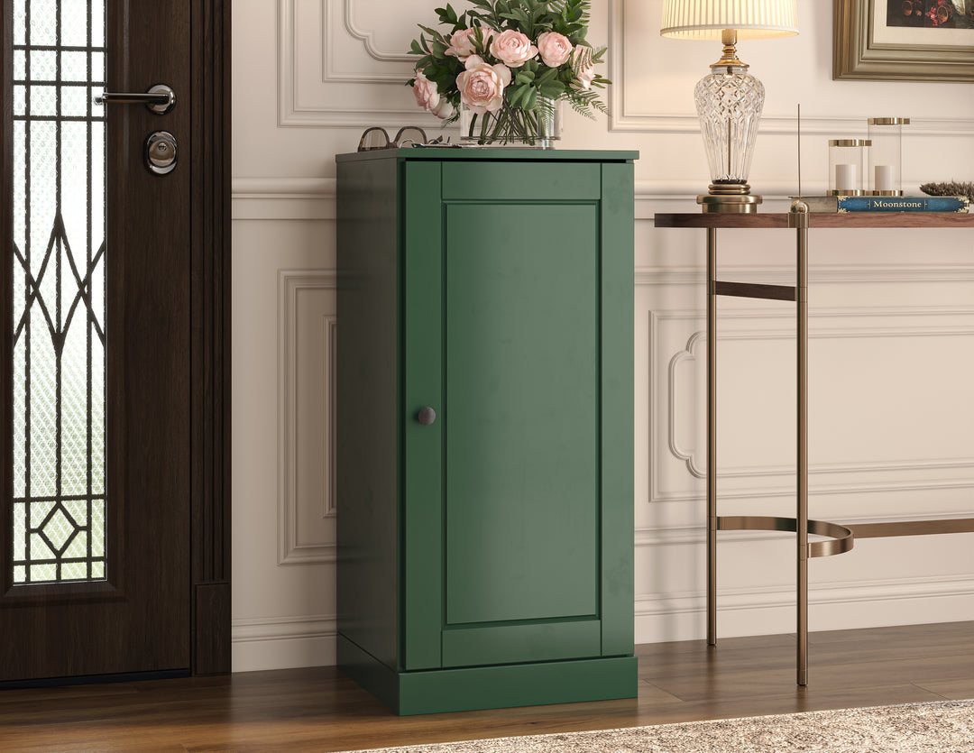 100% Solid Wood Narrow Shoe Storage Cabinet with Raised Panel Door, Adjustable Shelves, Space Saving Stackable Organizer, 16.5" W x 35.75" H