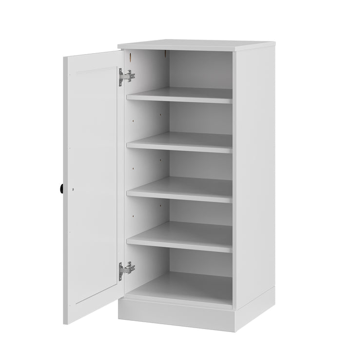 100% Solid Wood Narrow Shoe Storage Cabinet with Shaker Door, Adjustable Shelves, Space Saving Stackable Organizer, 16.5" W x 35.75" H