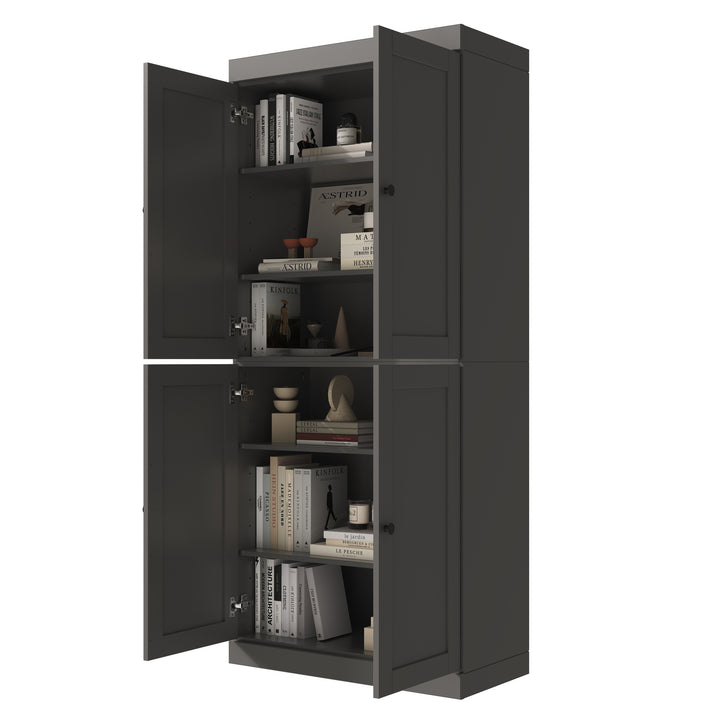 100% Solid Wood 6-Shelf 32" Bookcase, Shaker Wood Doors, Adjustable Shelves