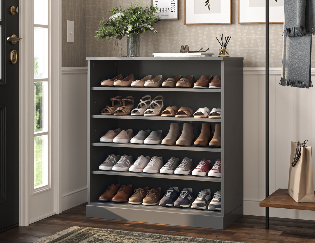 100% Solid Wood Open Shoe Storage Cabinet with Adjustable Shelves, Space Saving Stackable Entryway Organizer, 32" W x 35.75" H