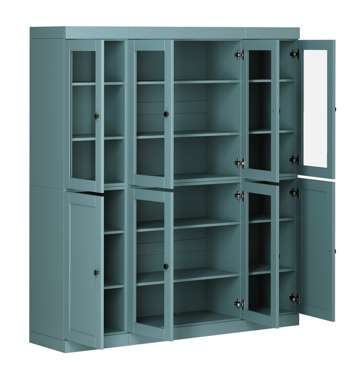 100% Solid Wood 65" China Pantry Cabinet, 6 Clear Glass, 2 Shaker Wood Doors