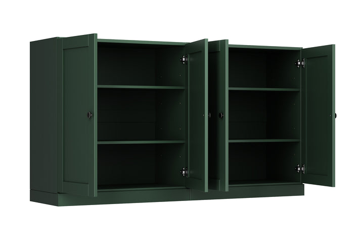 100% Solid Brazilian Pine Wood Sideboard, Shaker Doors, Adjustable Shelves, 64" Wide, 35.75" Tall