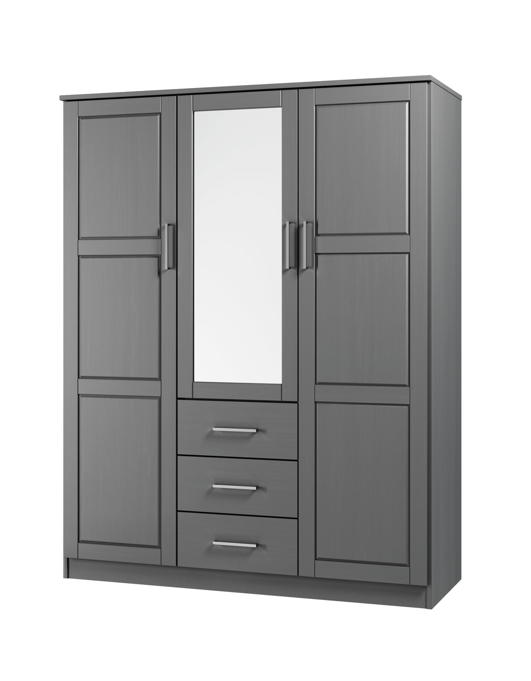 100% Solid Wood Cosmo 3-Door Wardrobe Armoire with Mirrored, Solid Wood Doors
