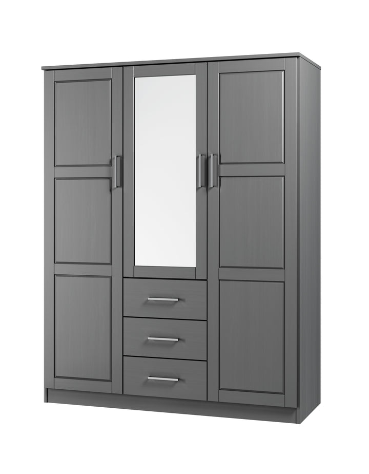 100% Solid Wood Cosmo 3-Door Wardrobe Armoire with Mirrored, Solid Wood Doors