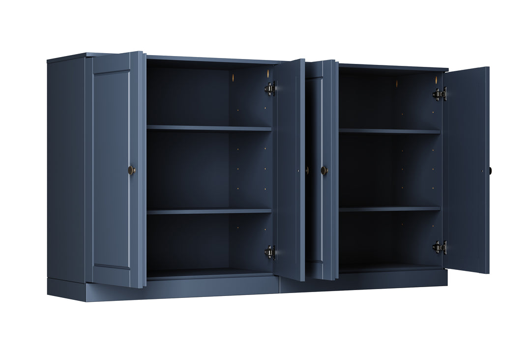 100% Solid Wood 64" Sideboard, Raised Panel Wood Doors, Adjustable Shelves